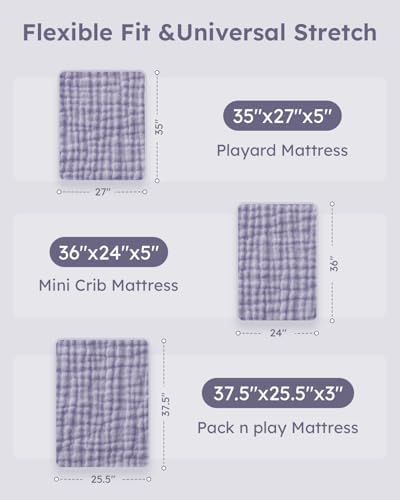 Unnivoll Muslin Pack and Play Sheets Fitted, 100% Cotton Mini Crib Sheets 2 Pack - Image 4