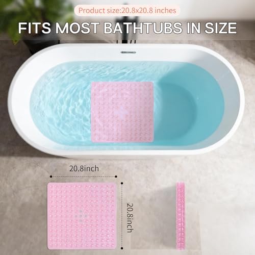 Anti-Slip Bathtub Shower Mat 21×21 Inch Clear Pink - Image 2
