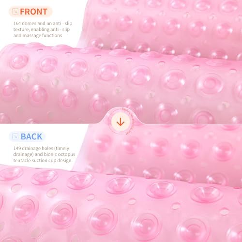 Anti-Slip Bathtub Shower Mat 21×21 Inch Clear Pink - Image 4