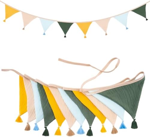 G2PLUS Cotton Fabric Bunting Banner, 9Ft Colorful Triangle Pennant Banner Flag by G2PLUS