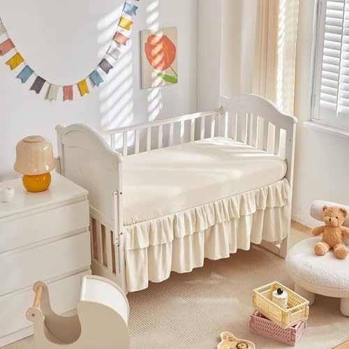 Mini Crib Bedding Set 3 Pieces Baby Boho Quilted Tufted Ruffles Comforter - Image 4