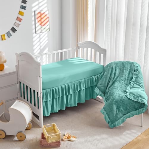 Tufted Ruffle Crib Bedding Set 3 Pieces Baby Girls Boys Boho Quilted Comforter - Image 5
