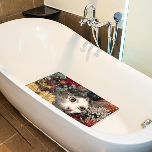 Bathtub Mat Non Slip 26.8x15.1 Inch, Cat Flowers Shower Mat - Image 5