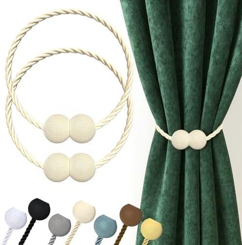 Hion Magnetic Curtain Tiebacks Beige 2pcs, Curtain Holdbacks Hooks Holders by Hion