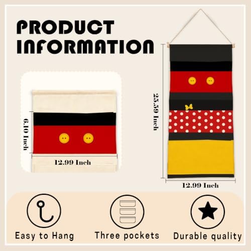 3-Pocket Hanging Wall Organizer, Cute Red Polka Dot Design - Image 3