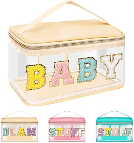 Iqimott Preppy Clear Makeup Bag Baby Pouch, Chenille Letter Cosmetic Bag by Iqimott