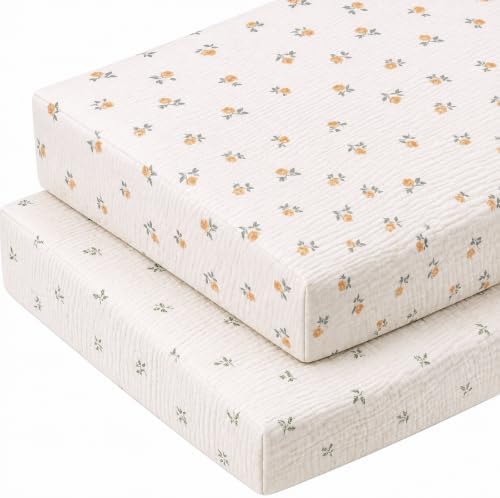 Breling 2 Pcs Muslin Rose Floral and Leaf Print Crib Sheets by Breling