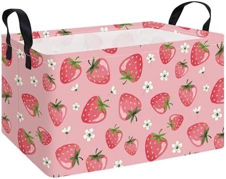 Rectangular Strawberry Fabric Storage Basket by FANKANGStorageBasket