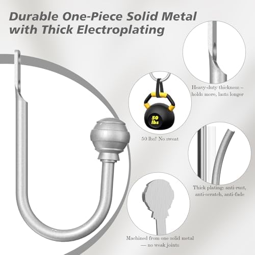 Hion Curtain Holdbacks Silver 4pcs, Curtain Tiebacks Wall Mounted Hooks - Image 3