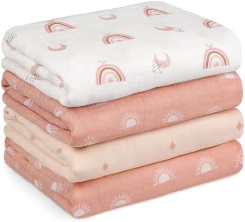 GLLQUEN BABY Muslin Swaddle Blankets 4Pk Receiving Blanket Large 35" x 40" by GLLQUENBABY