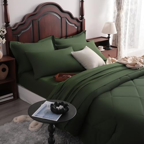 NTBAY King Microfiber Bed in a Bag, Comforter Set 7 Piece, Olive Green - Image 6