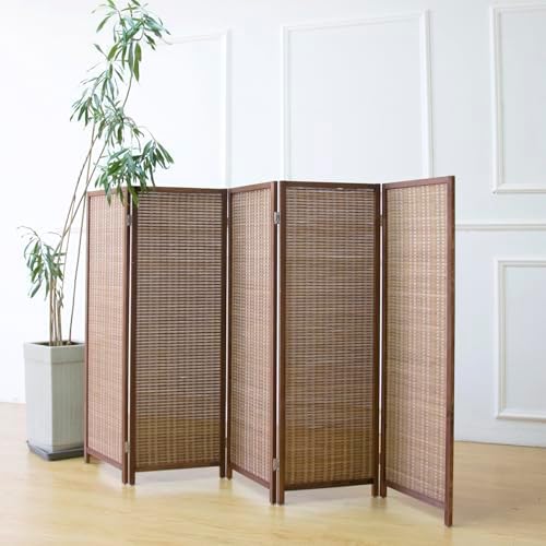 Furnnylane 5 Panel Short Room Divider Screen, Small Bamboo Panel Divider by Furnnylane