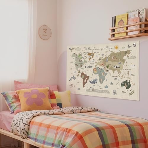 Wheatwin Playroom Decor, World Map Banner - Image 6