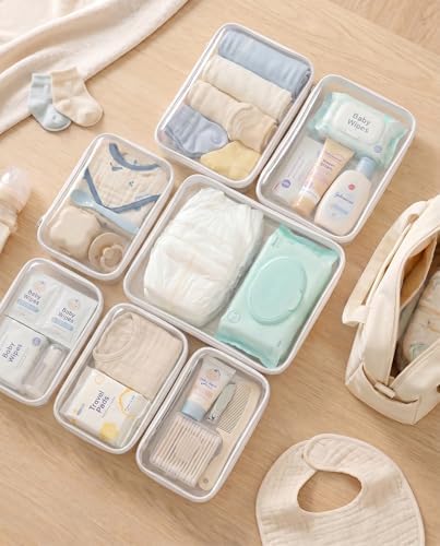 6 Pack Large White Clear Hard Shell Zipper Case, Water-Resistant Travel - Image 3