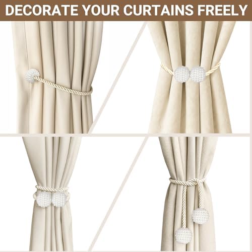 Hion Magnetic Curtain Tiebacks Beige 6pcs, Curtain Holdbacks Hooks Holders - Image 5