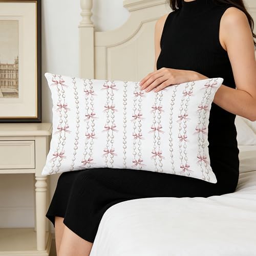 Coquette Pink Bow Pearl Pillow Covers 12x20, Coquette Preppy Room Decor - Image 4