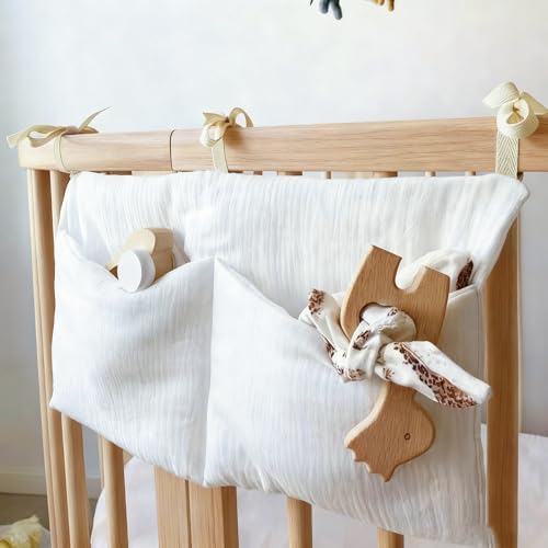 Baby Bedside Hanging Storage Bag Muslin Cotton, Crib Diaper Caddy Organizer 2 - Image 7