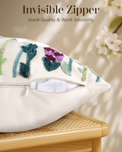 Embroidered Throw Pillow Cover, 20x12 Inch, Wildflower - Image 3