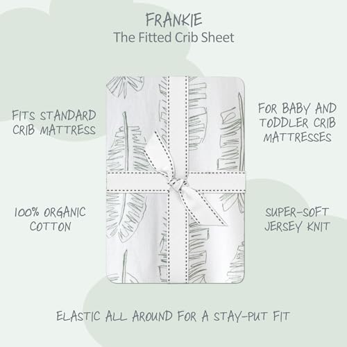 Butterblu Frankie Fitted Crib Sheet 100% Organic Cotton, Fern+Feather - Image 2