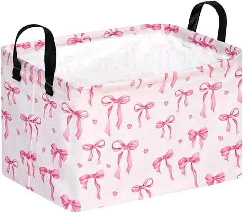 Pink Bowknot Girls Gifts Storage Box Clothes Hamper Basket Collapsible by VAIVUSTO