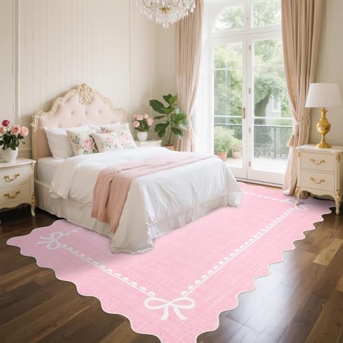 GarveeHome Scalloped Bow Rug 8x10 Washable Pink Rug - Image 2