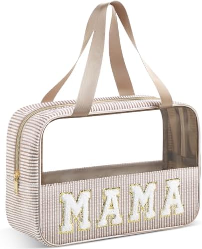 Sanwuta Seersucker Mama Bag Chenille Letter Clear Makeup Bag by Sanwuta