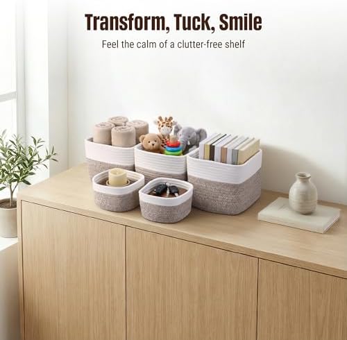 5-Pack Storage Cubes Woven Rope Baskets, 2 Sizes Organizer Bins - Image 6