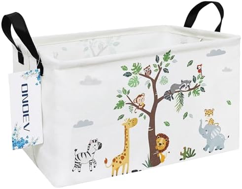 Rectangular Fabric Storage Bin, Foldable Tree Animals print Basket by ONOEV