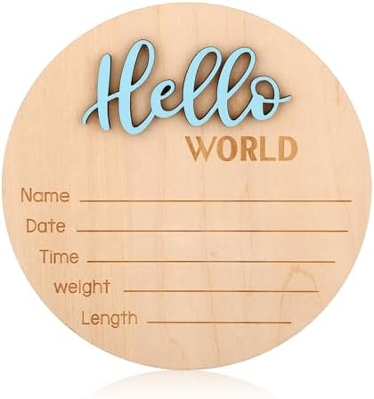 Baby Announcement Sign, Wooden Hello World Newborn Signs Birth Name Sign by NQEUEPN