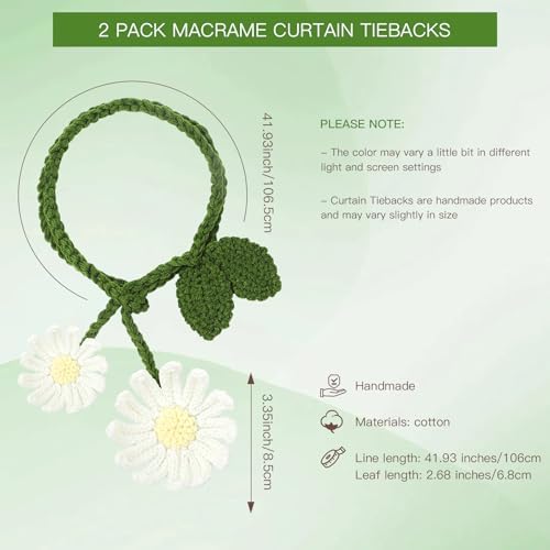 2 Pack Boho Handmade Flower Curtain Tiebacks & Holdbacks - Image 3