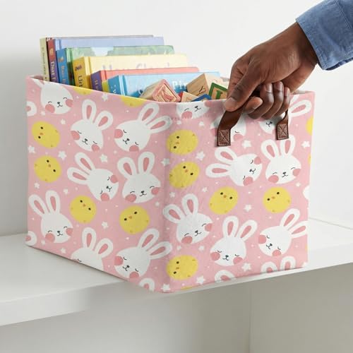 Large Cute Easter Basket for Kid Empty Gift Baby Rectangle Storage Bin Bunny - Image 7