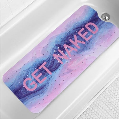 Pink Blue Bathtub Mat Non Slip 40x16in Extra Long Marble Bath Mat by Denifeiya
