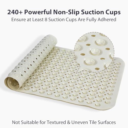 Large Shower Mat Bathtub Mat Bath Mat Non Slip Beige 21.5"x33.5" - Image 4