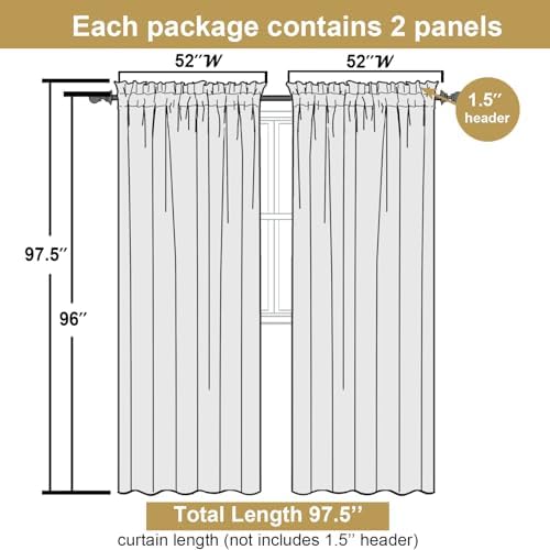 Lecloud Leia Charcoal Grey Sheer Curtains 96 Inches Long 2 Panels, Airy Leaf - Image 2