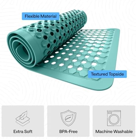 GORILLA GRIP Square Shower Stall Mat, Bathtub Floor Mat, 21x21 Turquoise - Image 4
