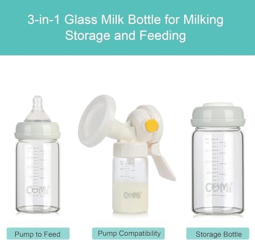 COMI Wide Neck Glass Breastmilk Collection n Storage Bottle, 6oz - Image 2