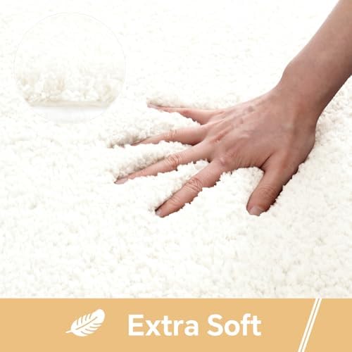 Polyester Bathroom Runner Rug 24"x60" Cream, Soft Shaggy Bath Mat - Image 3