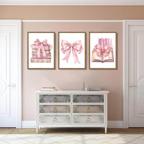 JBZDD Bow decor Art Set of 3, Book Lovers Gifts Preppy Decor Trendy Pink book - Image 6
