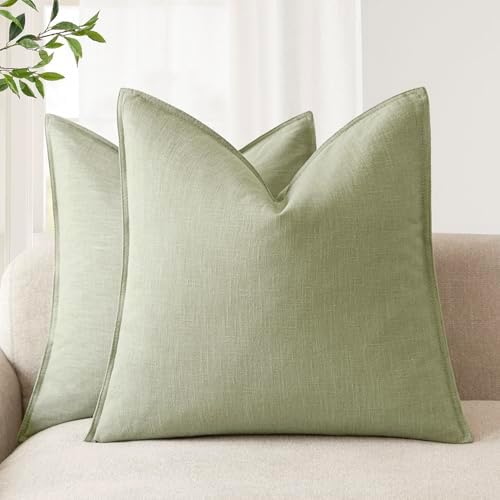 Foindtower Linen Solid Decorative Throw Pillow Cover 16x16 Inch Light Green by Foindtower