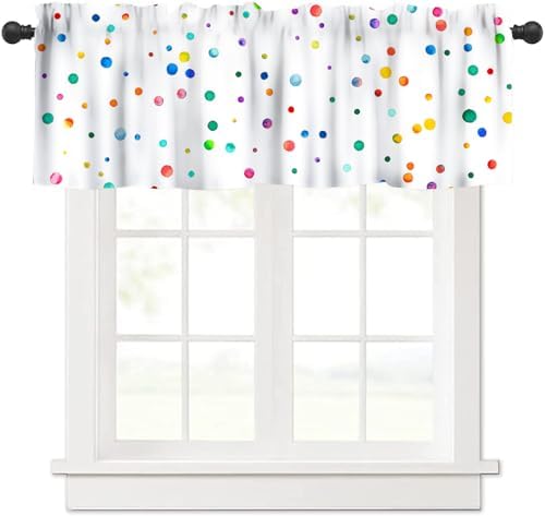 Rainbow Valance Curtain Kids Simple Watercolor Colorful Abstract Spots Rainbow by AAVEUP