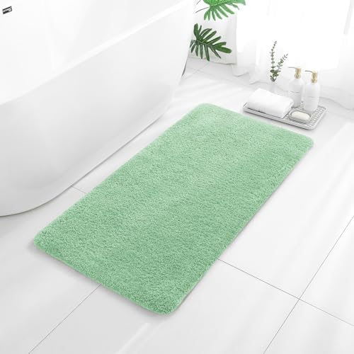 Polyester Bathroom Rug 24"x48" Light Green, Non-Slip Soft Bath Mat by Kildoss