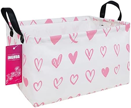Rectangular Pink heart Storage Basket by INGHUA