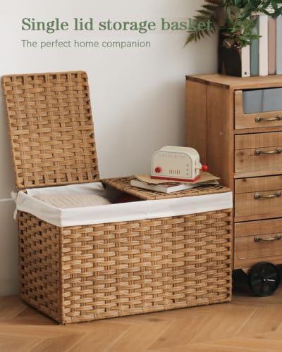 SETVSON Storage Basket with Lid, 2-Lid PE Rattan Storage Bin - Image 2