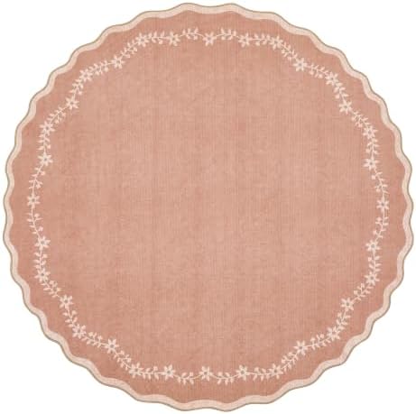 GarveeHome Round Rugs 6ft Scalloped Washable Circle Rug by GarveeHome