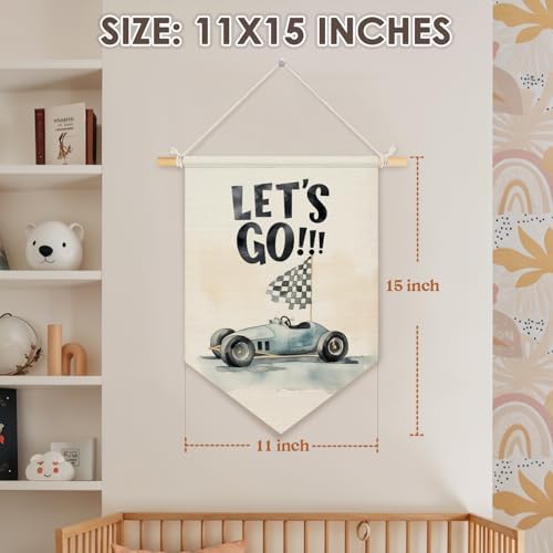 Wheatwin Boys Room Decor, Let's Go Race Car Wall Hanging Pennant Flag Banner - Image 7