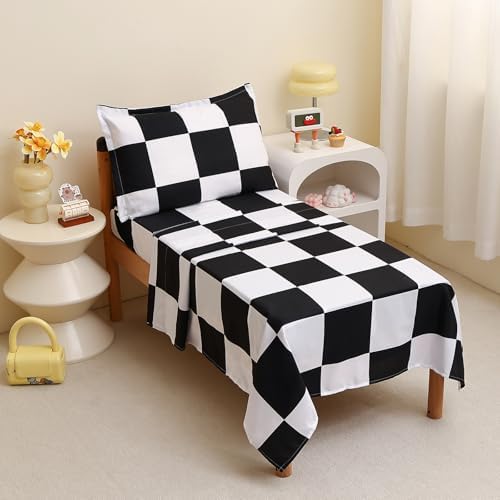 Caressma Checkered Toddler Bedding Set Black White Plaid Comforter Set - Image 7