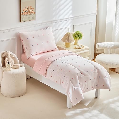 JHXHMX 4 Pieces Toddler Bedding Set, Soft Crib Bed Sheets Set Includes Quilted - Image 2