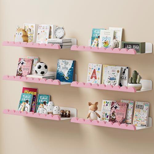 6-Pack Nursery Book Shelves, Scalloped Floating Shelves by Unknown