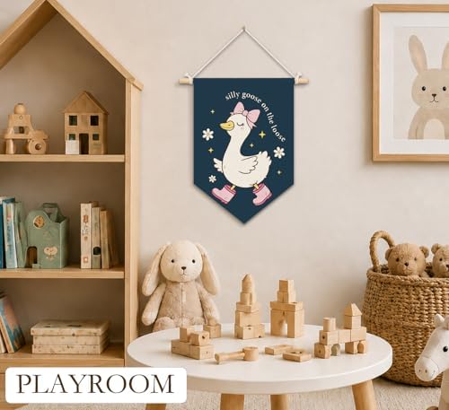 KDHTY Navy Blue Goose Nursery Canvas Hanging Pennant Flag Banner, Girls Room - Image 4