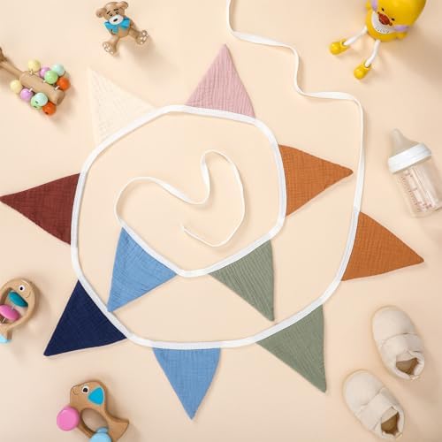 Oudain 2 Pcs Pennant Banner Flags Nursery Garland Triangle, Neutral Color - Image 3